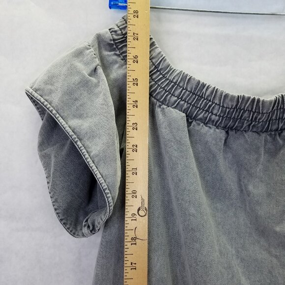 All Saints Adela Mini Dress Women's Sz 2 Denim Off The Shoulder Black Mint Grey - Picture 14 of 16